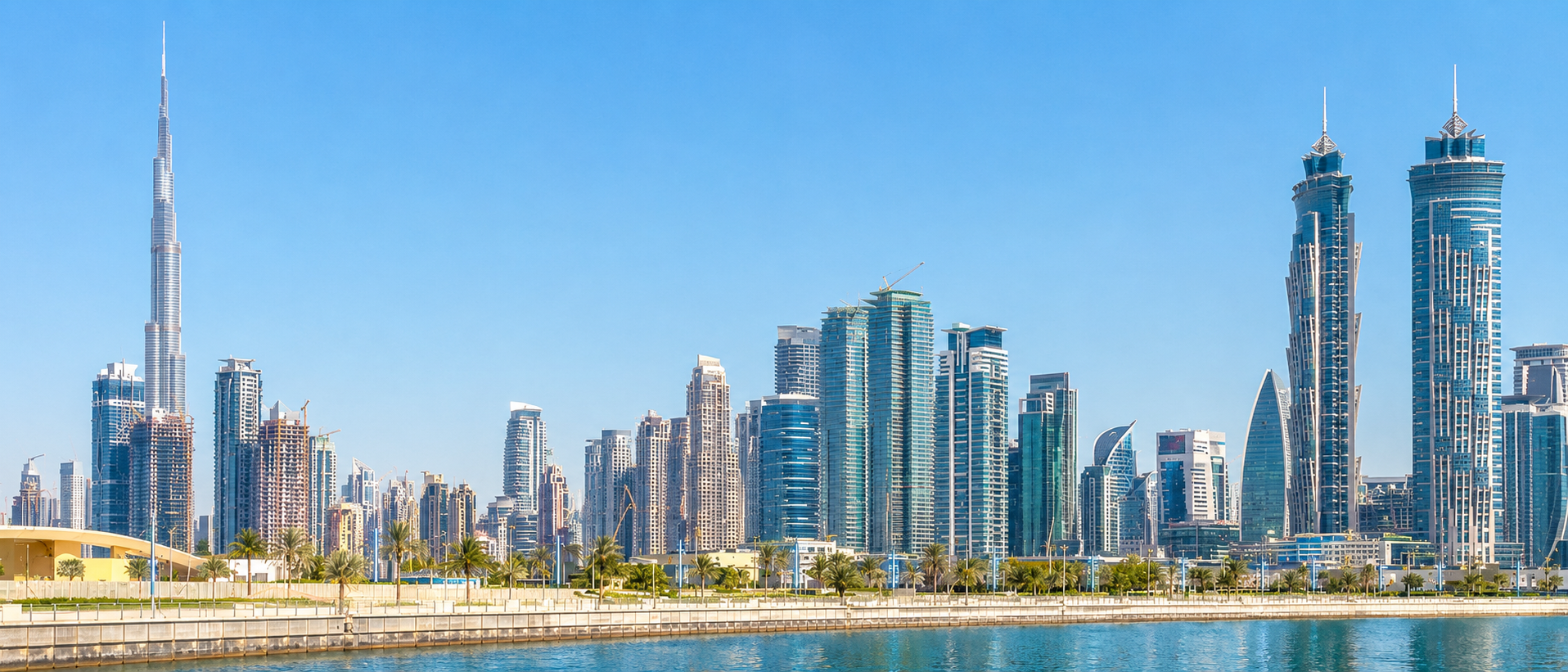 Dubai skyline with Burj Khalifa and high-rise towers representing global business reach